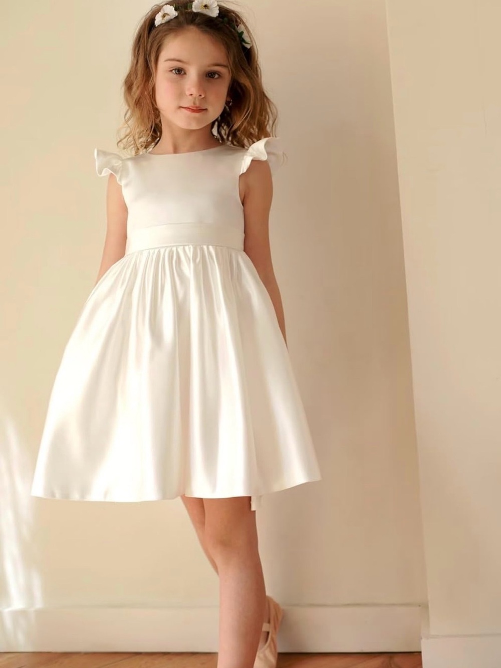 Amatesay Girls White Satin Flower Girl Communion Dress Size 6